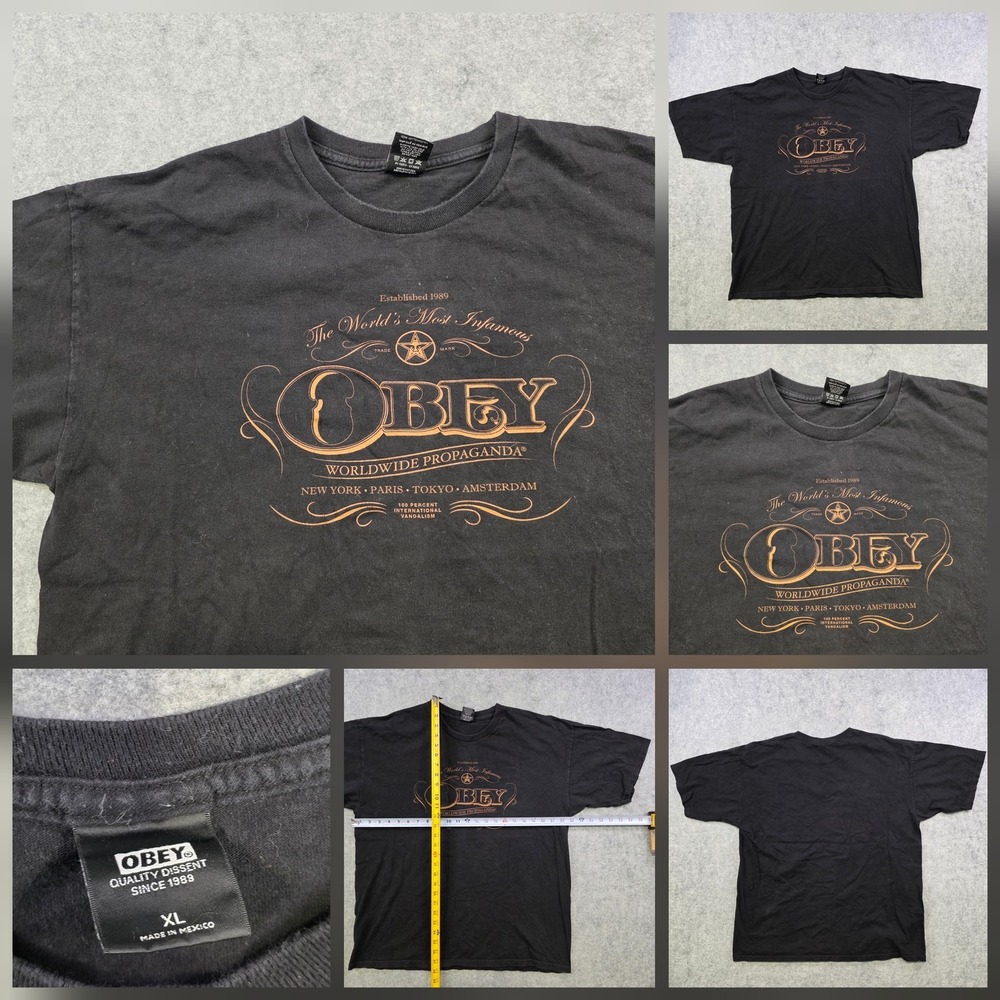 VTG Obey T Shirt Mens XL‎ Black Worldwide Propaganda Logo Graphic Streetwear Tee